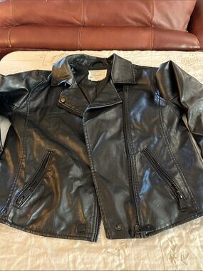 Anthropologie Black Faux Leather Bomber Jacket sz M